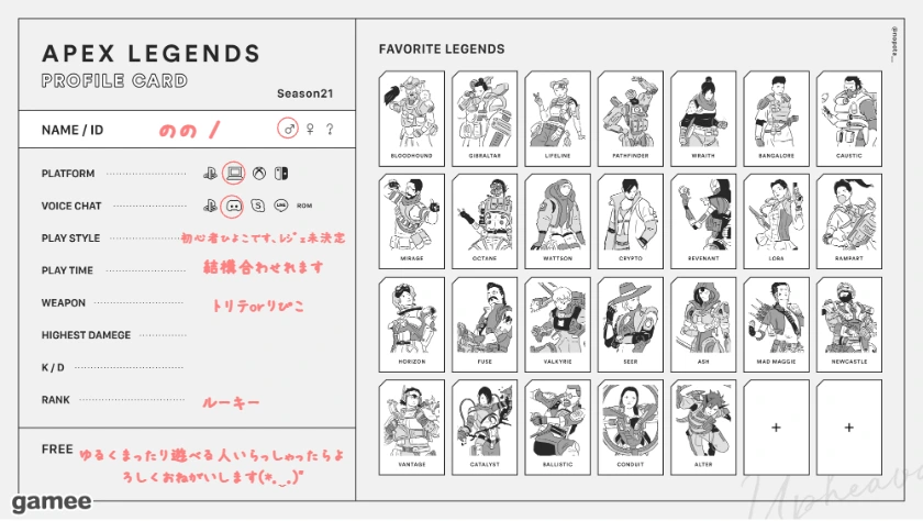 ののさんの自己紹介カード
