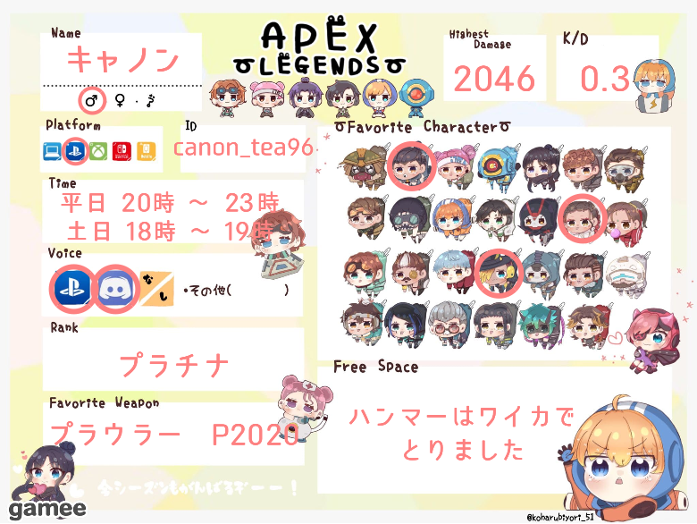 キャノンさんの自己紹介カード