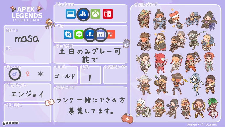 masaさんの自己紹介カード