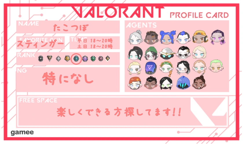たこつぼさんの自己紹介カード