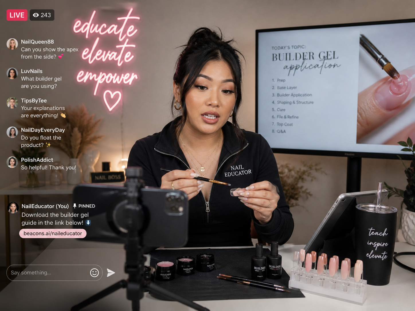 Content creator filming beauty products
