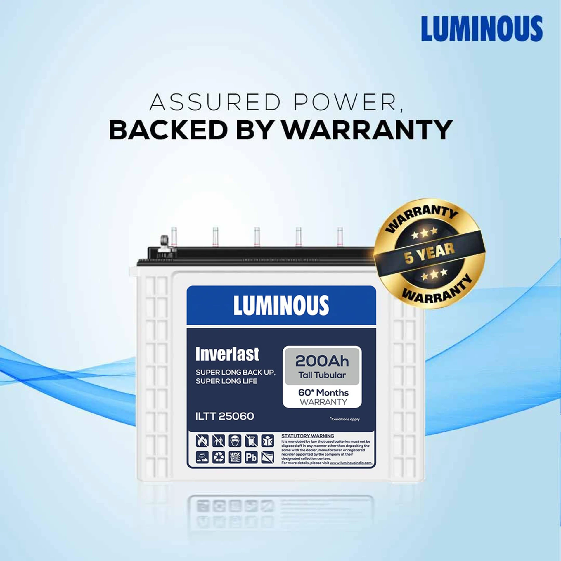 LUMINOUS 60 Months Warranty Tubular Inverter Battery (200 Ah, ILTT25060) view 2