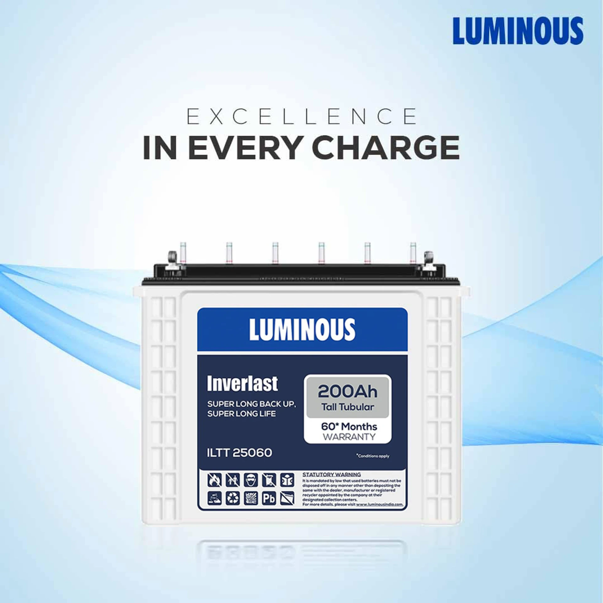 LUMINOUS 60 Months Warranty Tubular Inverter Battery (200 Ah, ILTT25060) view 4