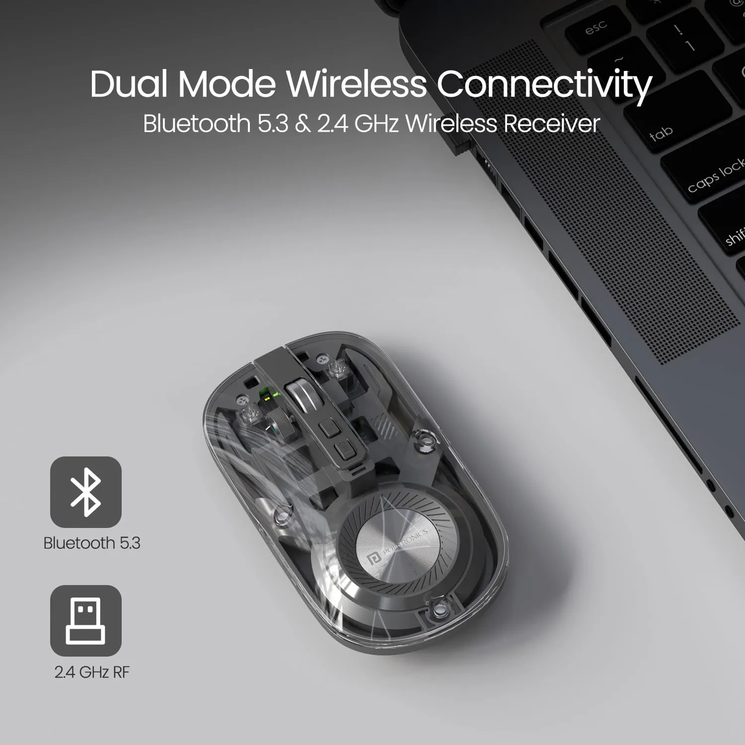 Portronics Toad 8 Transparent Wireless Bluetooth Mouse with Dual Wireless