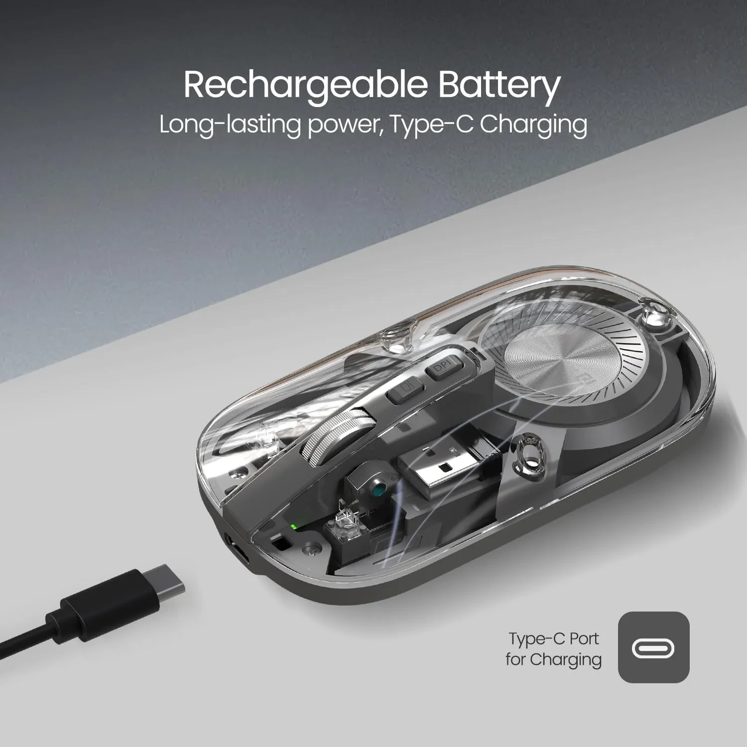 Portronics Toad 8 Transparent Wireless Bluetooth Mouse with Dual Wireless view 2