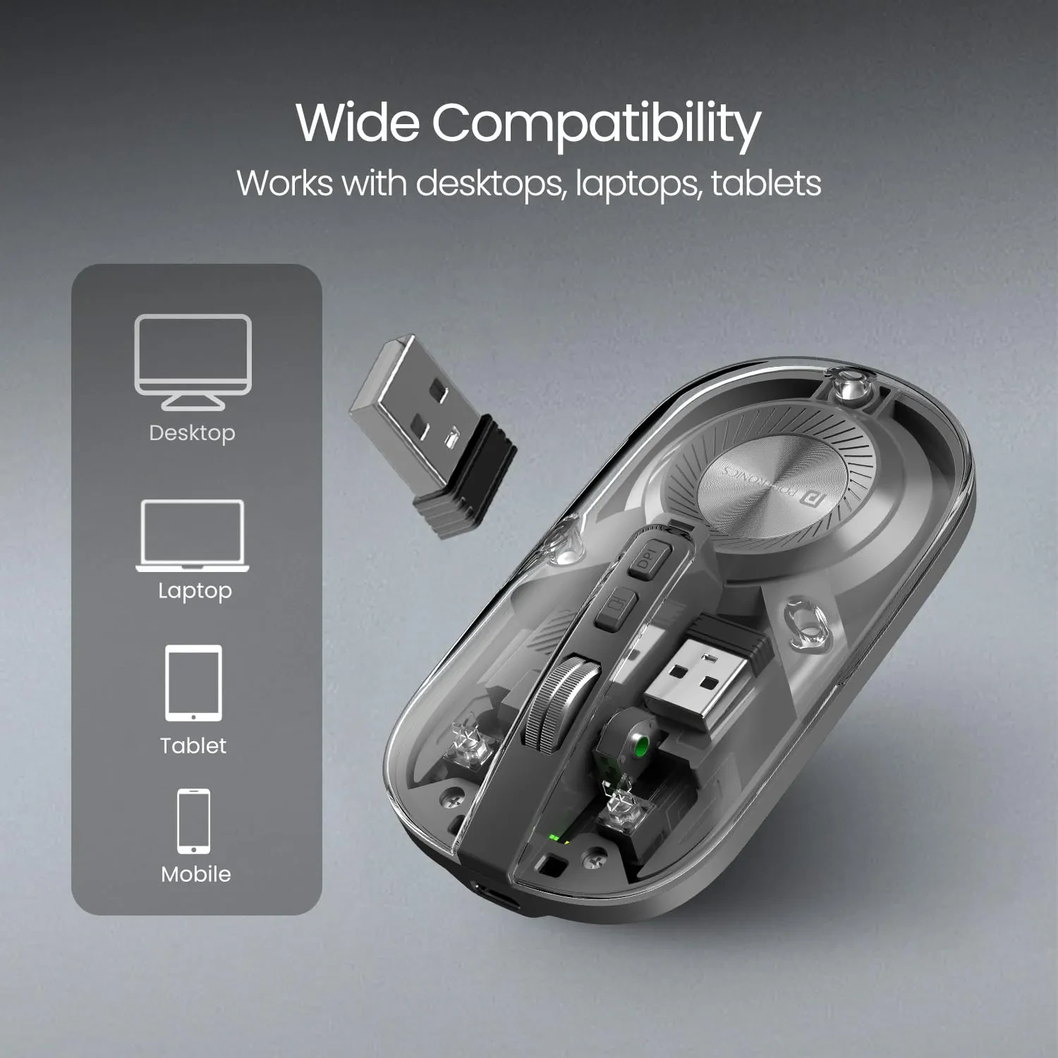 Portronics Toad 8 Transparent Wireless Bluetooth Mouse with Dual Wireless view 8