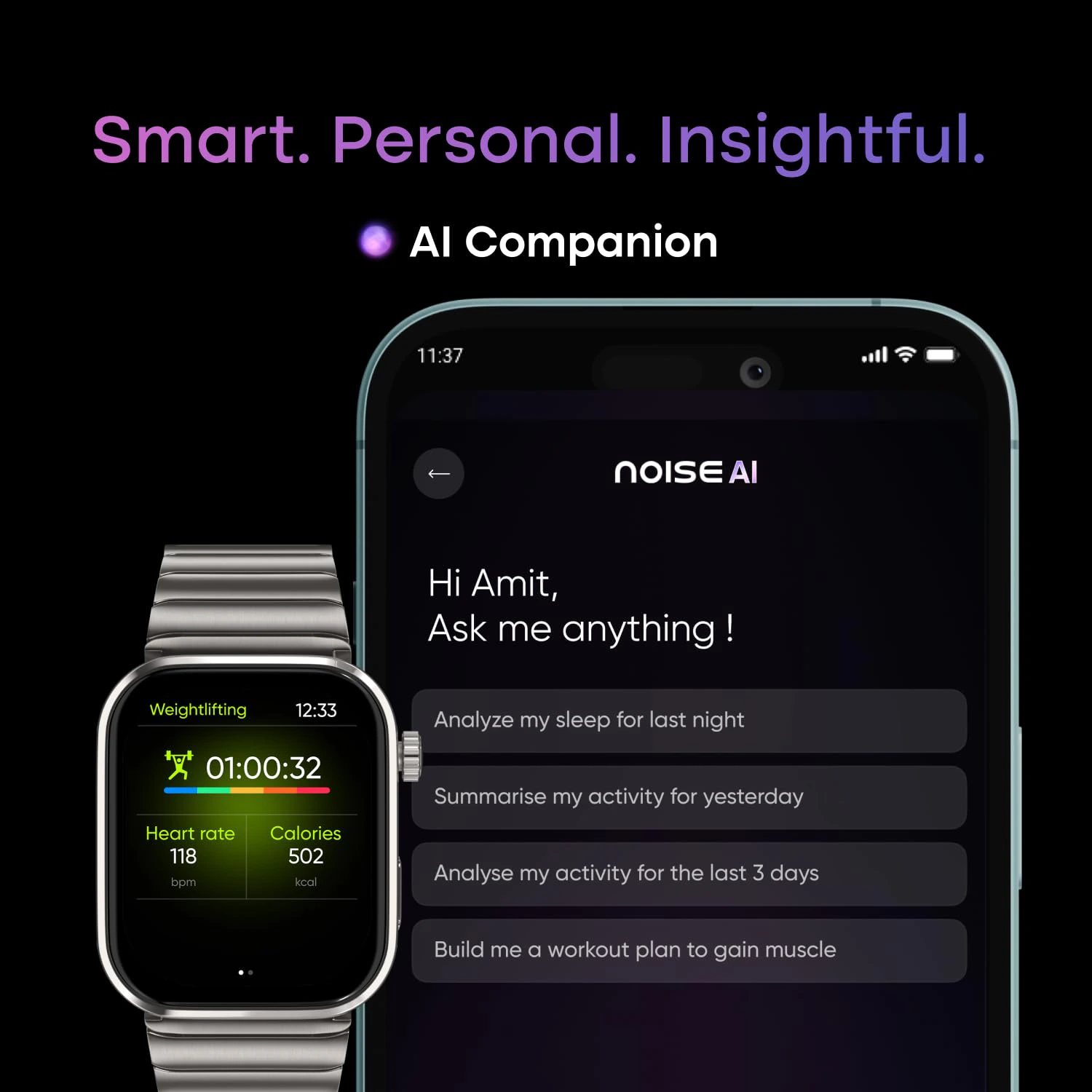Noise Pro 6 Max Smart Watch:Intelligent AI, Endless AI Watch Faces, AI Companion, 1.96” AMOLED, Stainless Steel Build, Built-in GPS, 5 ATM, EN2 Processor, for iOS & Android(Pure Titanium) view 4