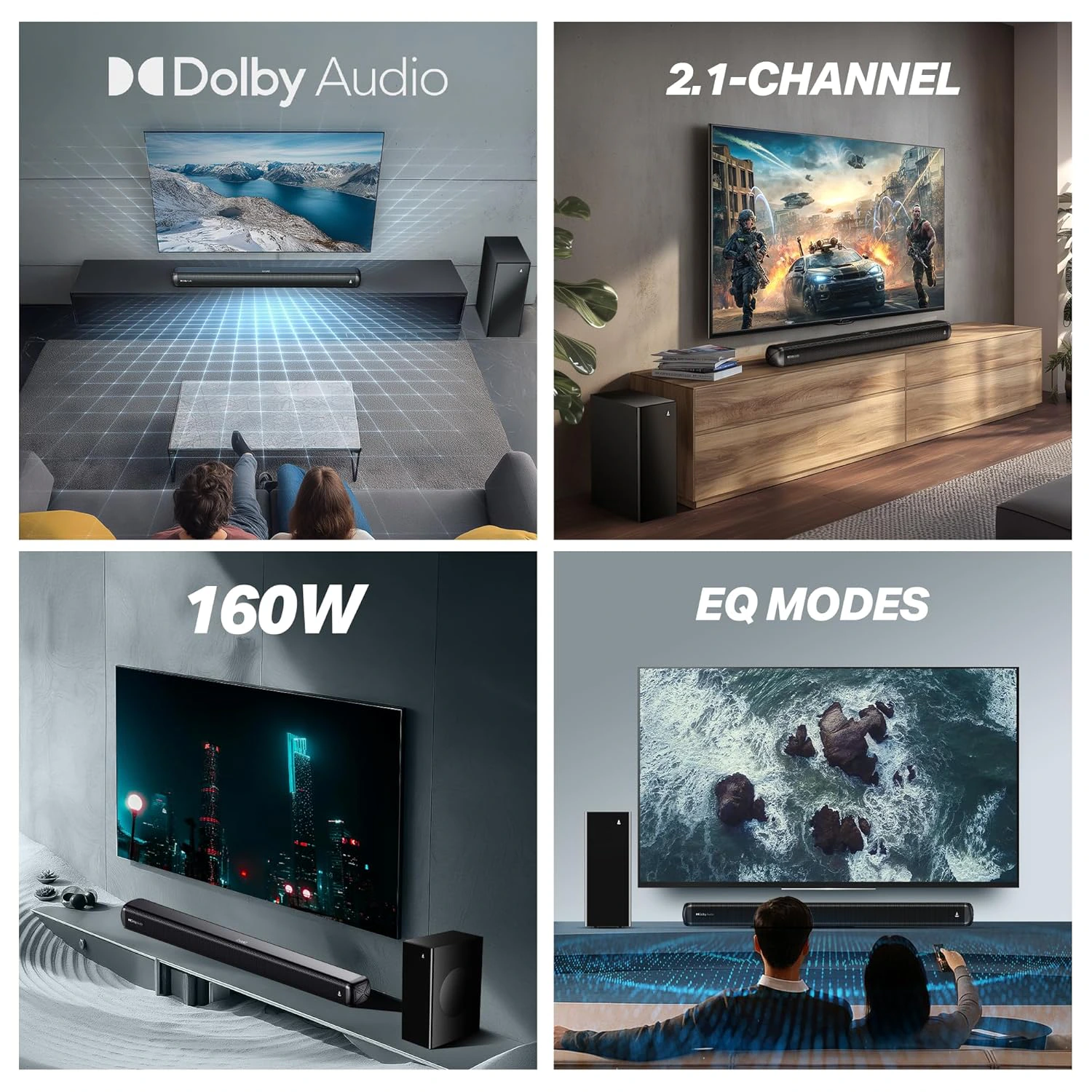boAt Aavante 2.1 1600D / Orion Plus, Dolby Audio, 160W Signature Sound, 2.1CH Wired Subwoofer,Multiple Ports & EQ Modes, Bluetooth Sound bar, Home Theatre Soundbar Speaker (Premium Black)