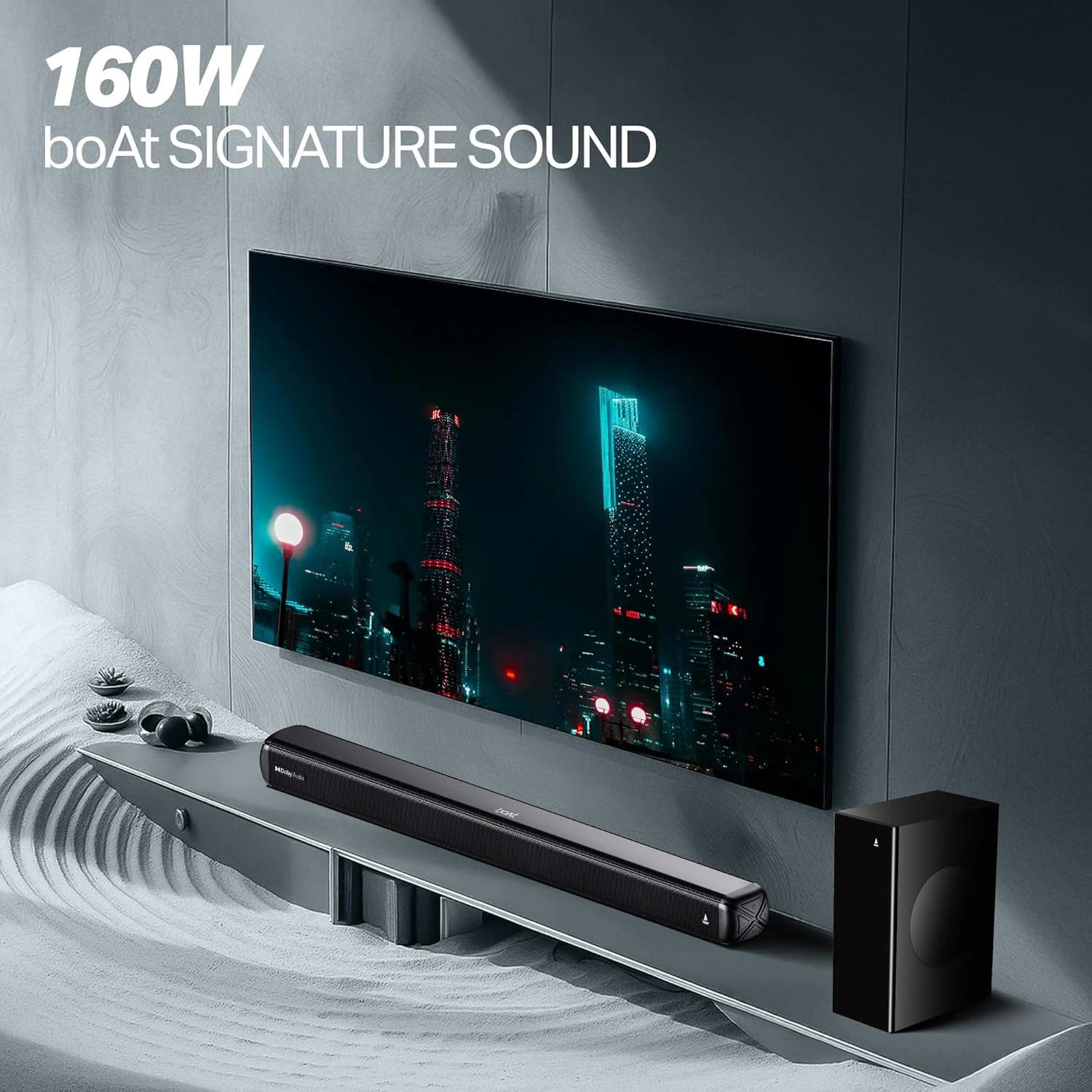 boAt Aavante 2.1 1600D / Orion Plus, Dolby Audio, 160W Signature Sound, 2.1CH Wired Subwoofer,Multiple Ports & EQ Modes, Bluetooth Sound bar, Home Theatre Soundbar Speaker (Premium Black) view 2