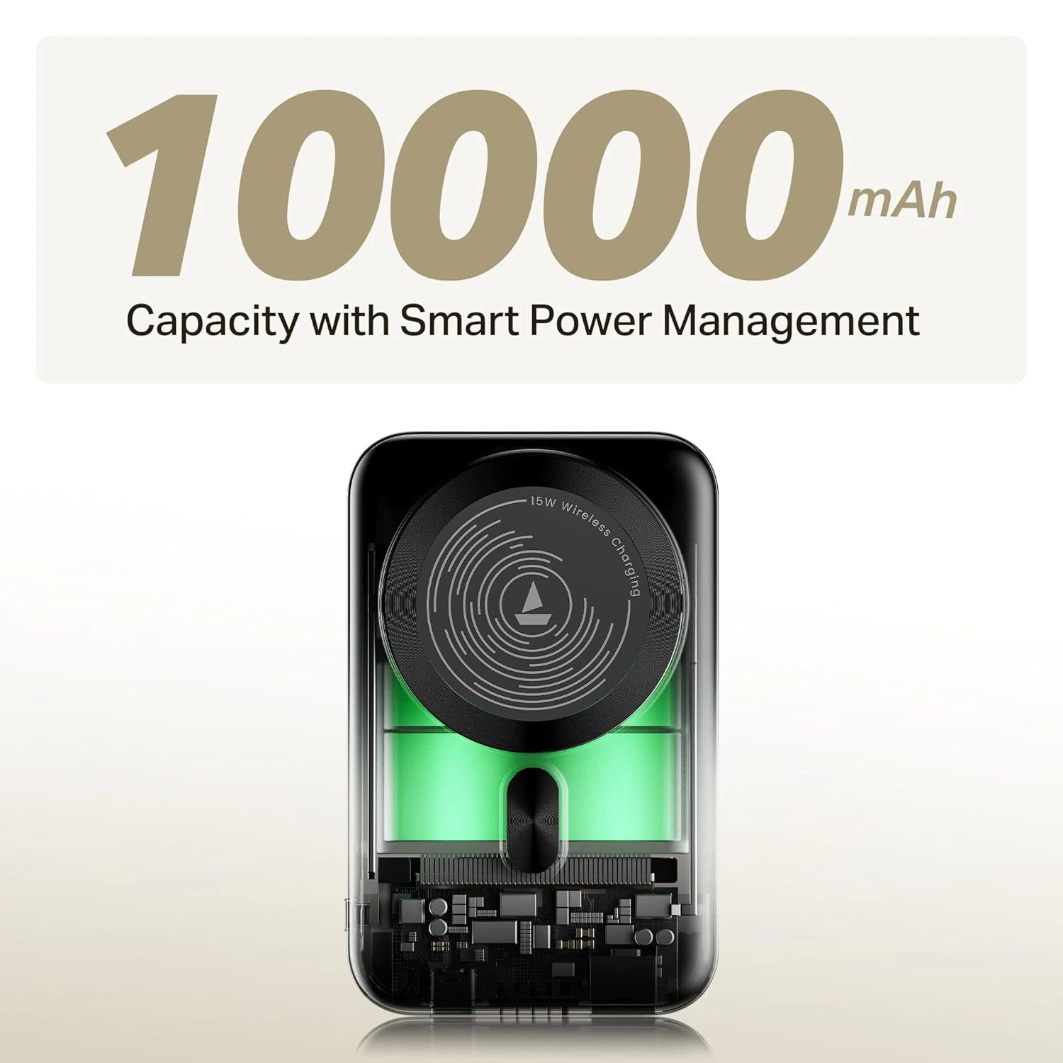 boat EnergyShroom PB331 (Magsafe) 10000mAh Magnetic Wireless Powerbank, 15W Wireless & 22.5W Wired Charging for (iPhone 16, 15, 14, 13 & 12, Android & Other Qi Enabled Devices) (Ash Black) view 3