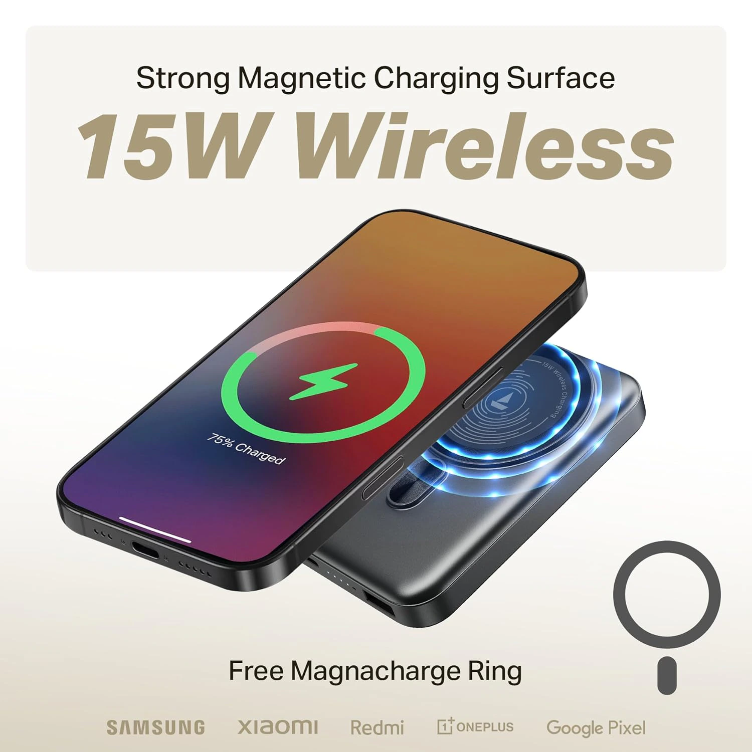 boat EnergyShroom PB331 (Magsafe) 10000mAh Magnetic Wireless Powerbank, 15W Wireless & 22.5W Wired Charging for (iPhone 16, 15, 14, 13 & 12, Android & Other Qi Enabled Devices) (Ash Black) view 5