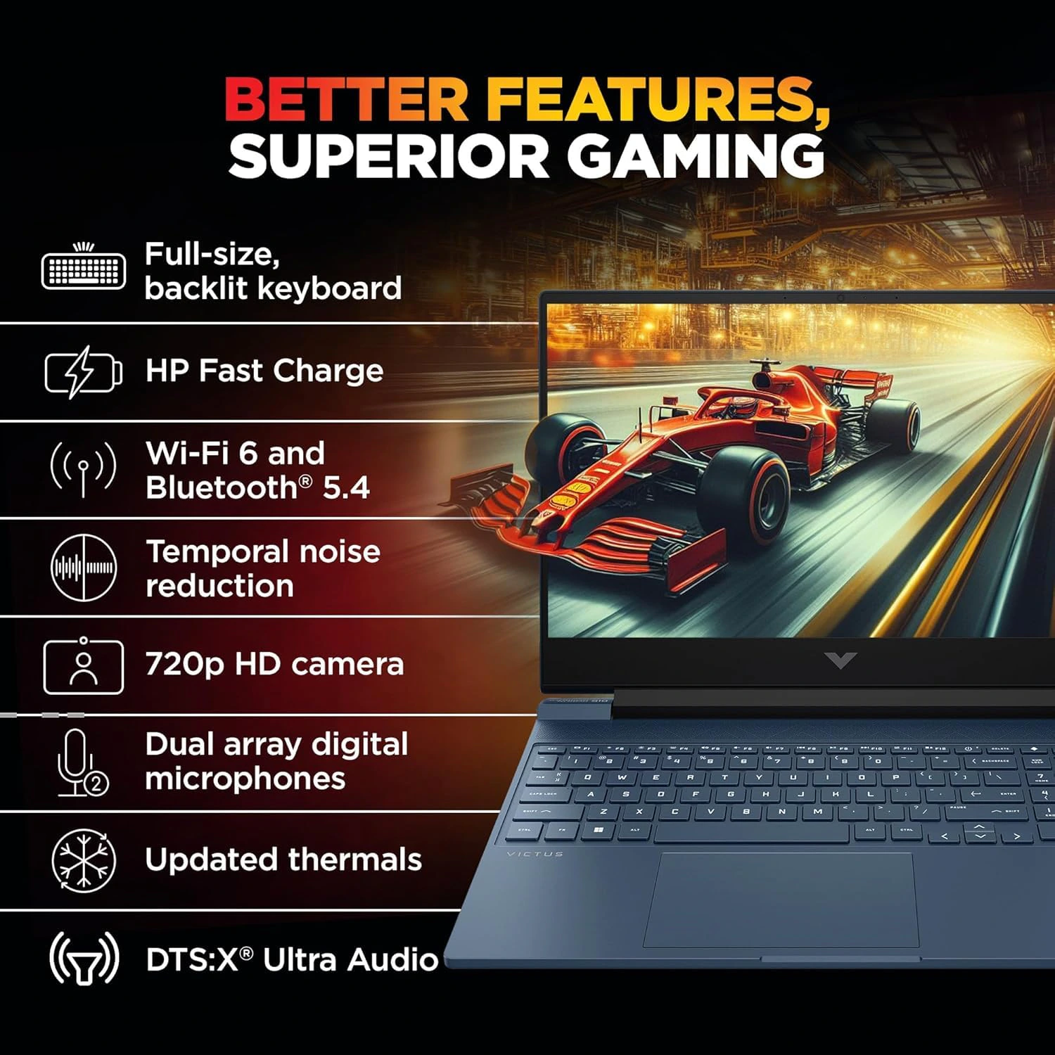 HP Victus, AMD Ryzen 7 7445HS, 6GB RTX 4050, 16GB DDR5(Upgradeable) 512GB SSD, 144Hz, IPS, 300 nits, 15.6''/39.6cm, Win11, Office24, Blue, 2.29kg, fb3130AX, DTS Audio, Xbox Gamepass*, Gaming Laptop Visit the HP Store view 10