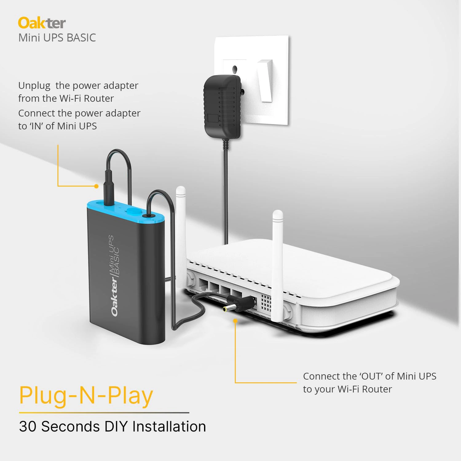 Oakter Mini UPS Basic for WiFi Router Broadband Modem | Supports 12V-2A Routers. Backup Upto 3 Hours  view 2
