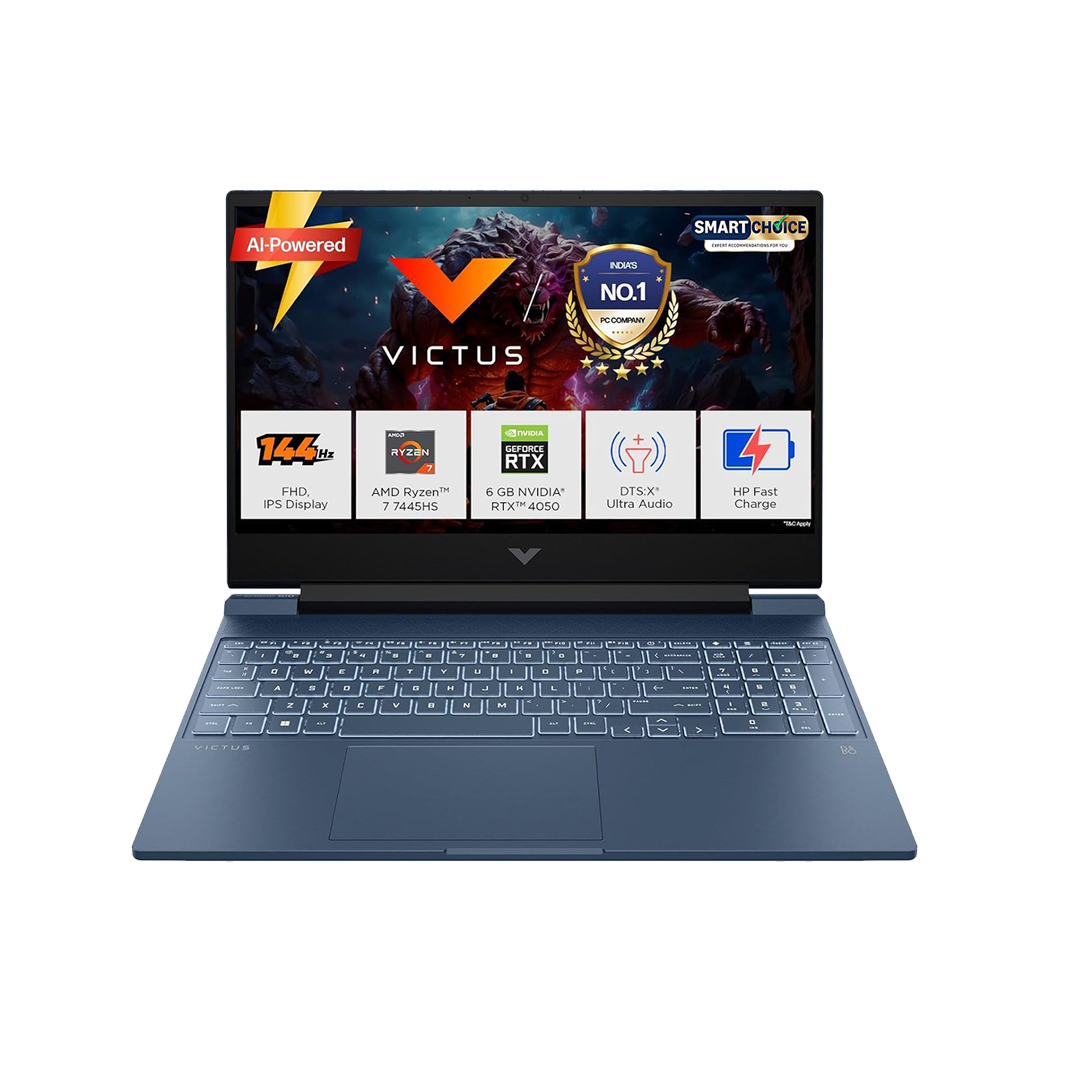 HP Victus, AMD Ryzen 7 7445HS, 6GB RTX 4050, 16GB DDR5(Upgradeable) 512GB SSD, 144Hz, IPS, 300 nits, 15.6''/39.6cm, Win11, Office24, Blue, 2.29kg, fb3130AX, DTS Audio, Xbox Gamepass*, Gaming Laptop Visit the HP Store