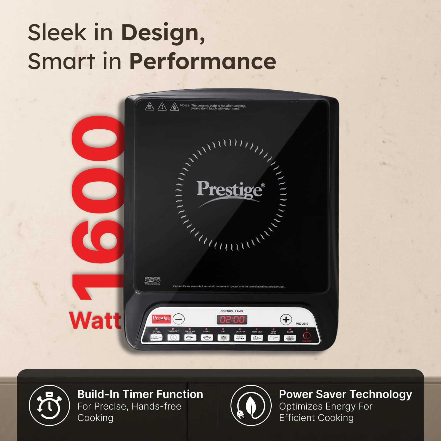Prestige PIC 20 1600 Watts Induction Cooktop | view 3