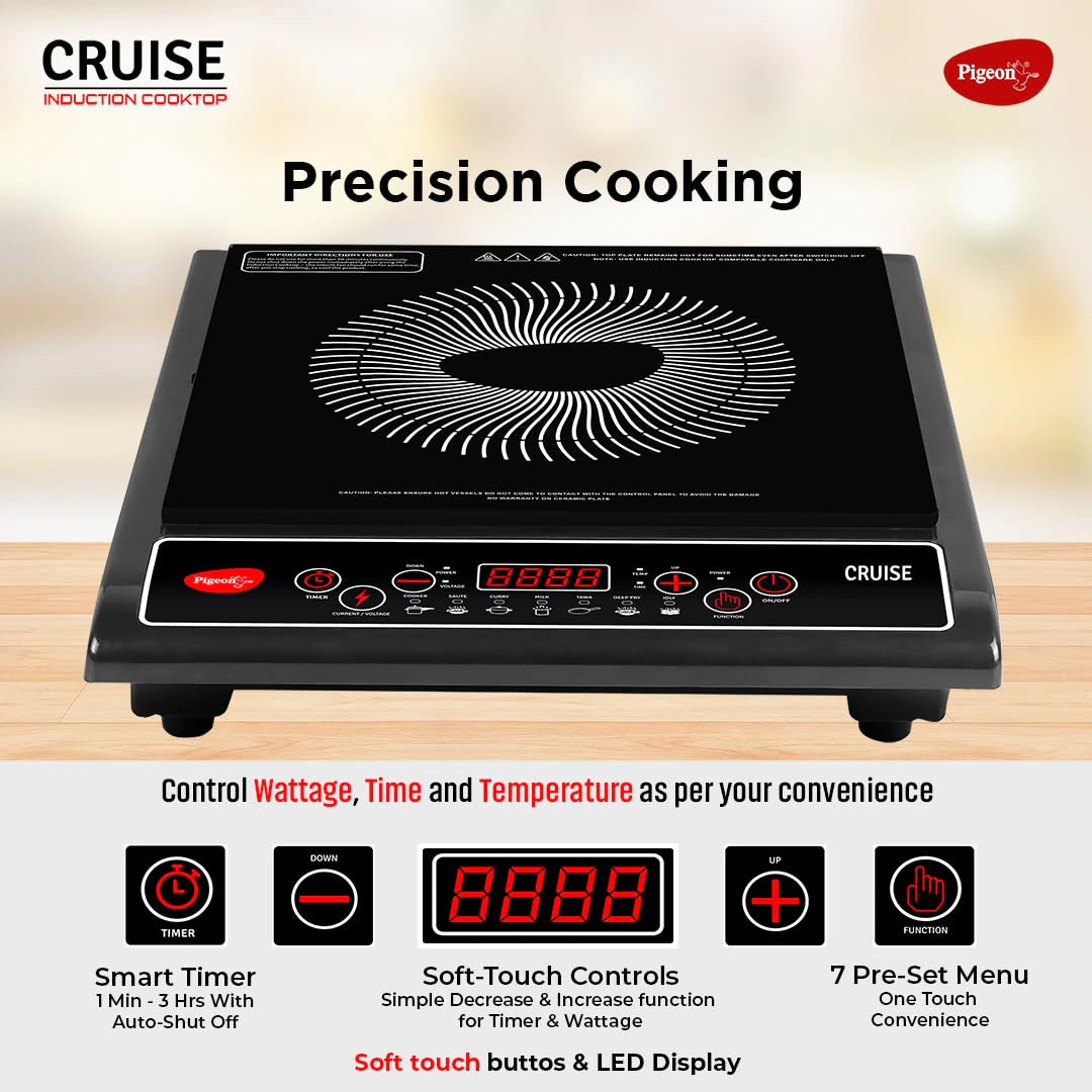 Pigeon by Stovekraft Cruise 1800 watt Induction Cooktop With Crystal Glass view 3