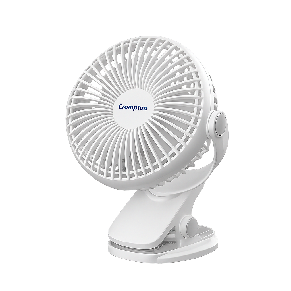 Crompton Siro Rechargeable Clip Fan 100MM | Safety Grill Design | Replaceable Battery | Type-C Charging |
