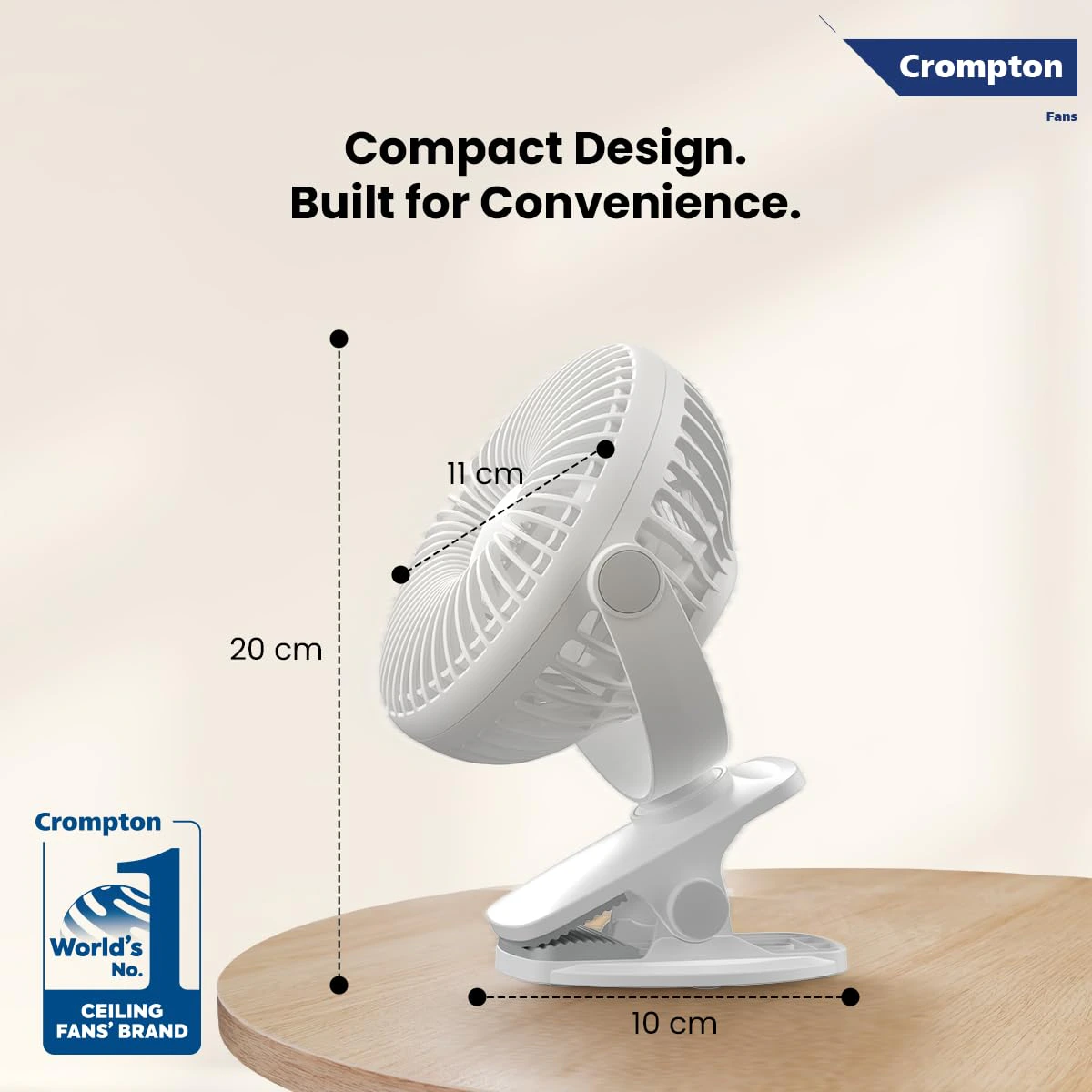 Crompton Siro Rechargeable Clip Fan 100MM | Safety Grill Design | Replaceable Battery | Type-C Charging | view 3