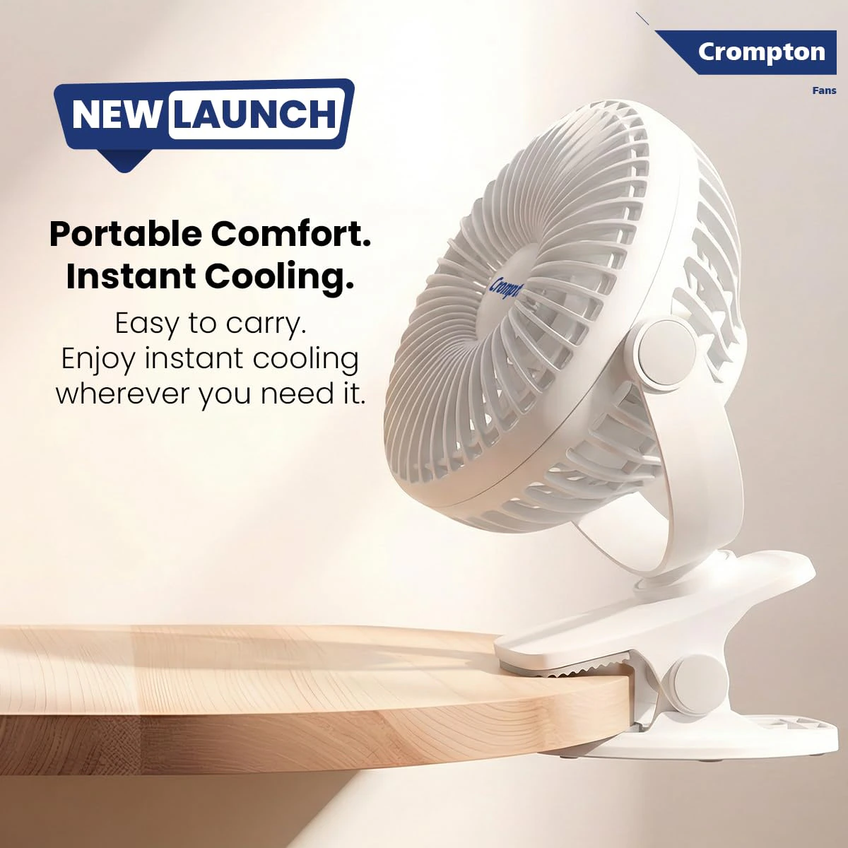 Crompton Siro Rechargeable Clip Fan 100MM | Safety Grill Design | Replaceable Battery | Type-C Charging | view 4