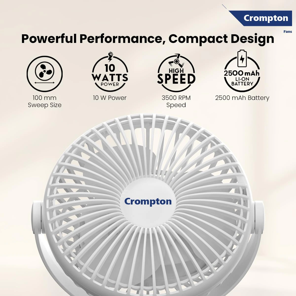 Crompton Siro Rechargeable Clip Fan 100MM | Safety Grill Design | Replaceable Battery | Type-C Charging | view 9