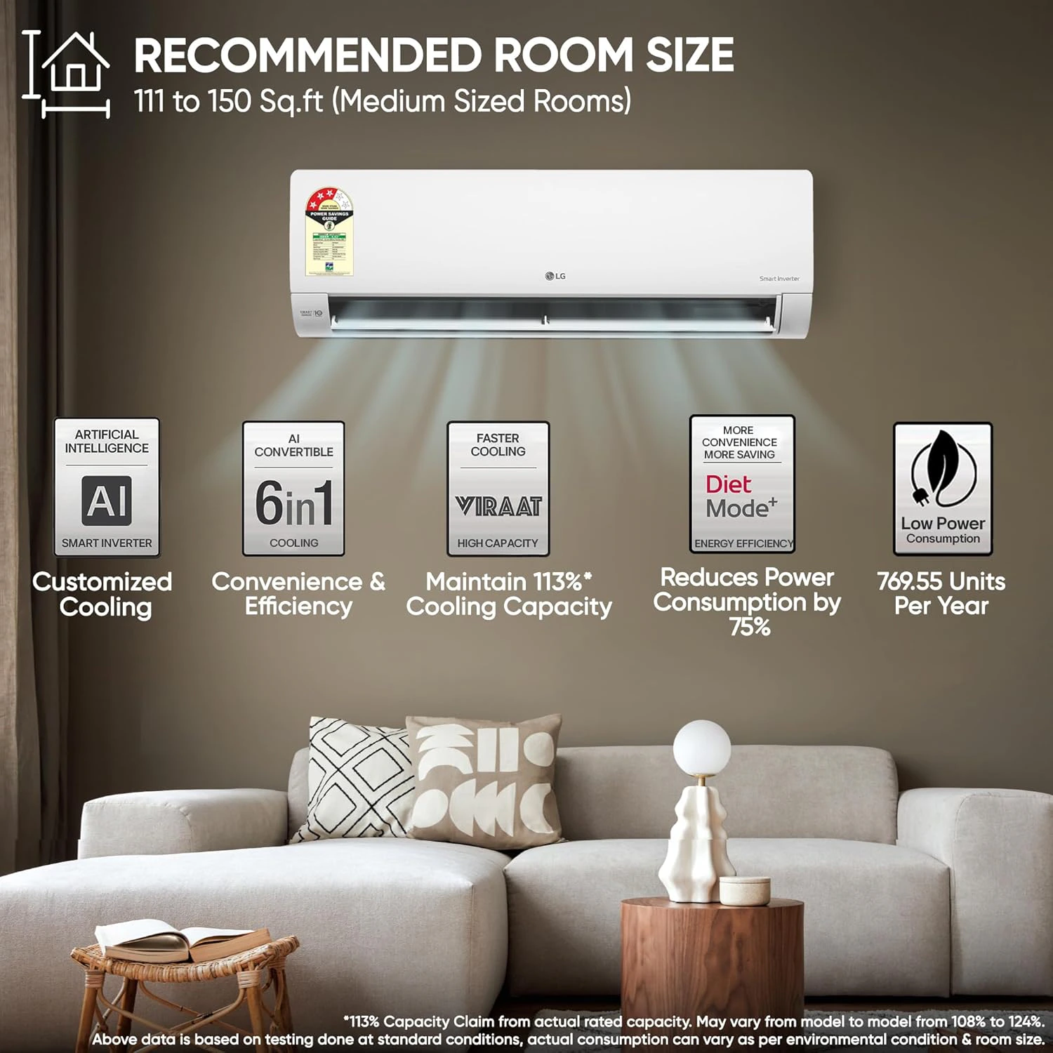 LG 1.5 Ton 3 Star, New star rated, Smart Inverter Split AC  view 3