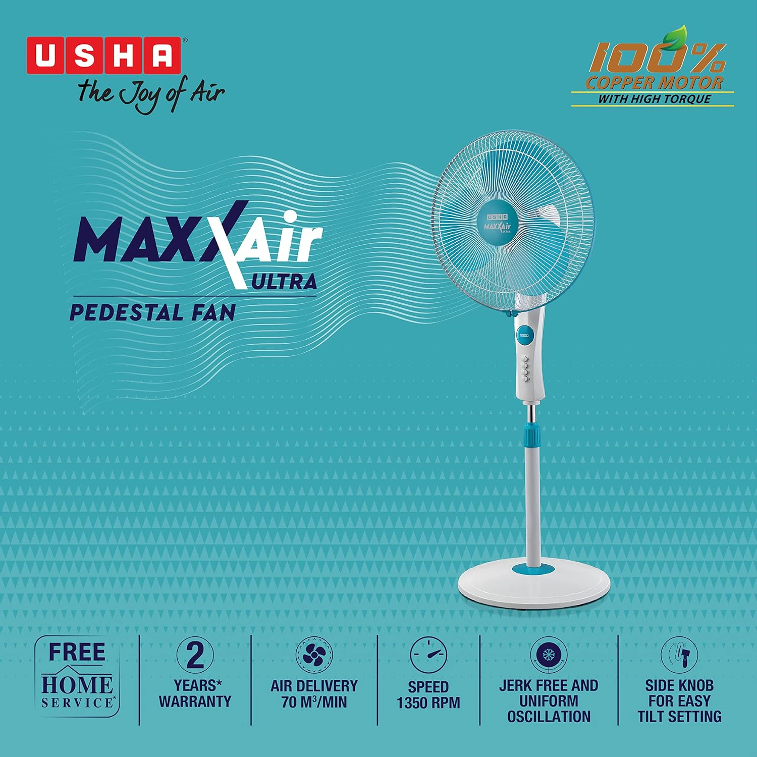 USHA Maxx Air Ultra Pedestal Fan | 400MM Sweep Size | 1350 RPM | view 3
