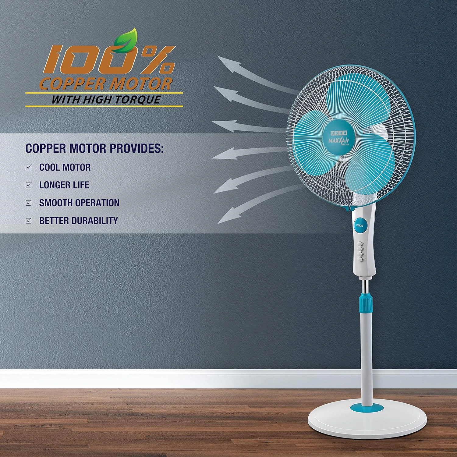 USHA Maxx Air Ultra Pedestal Fan | 400MM Sweep Size | 1350 RPM | view 4