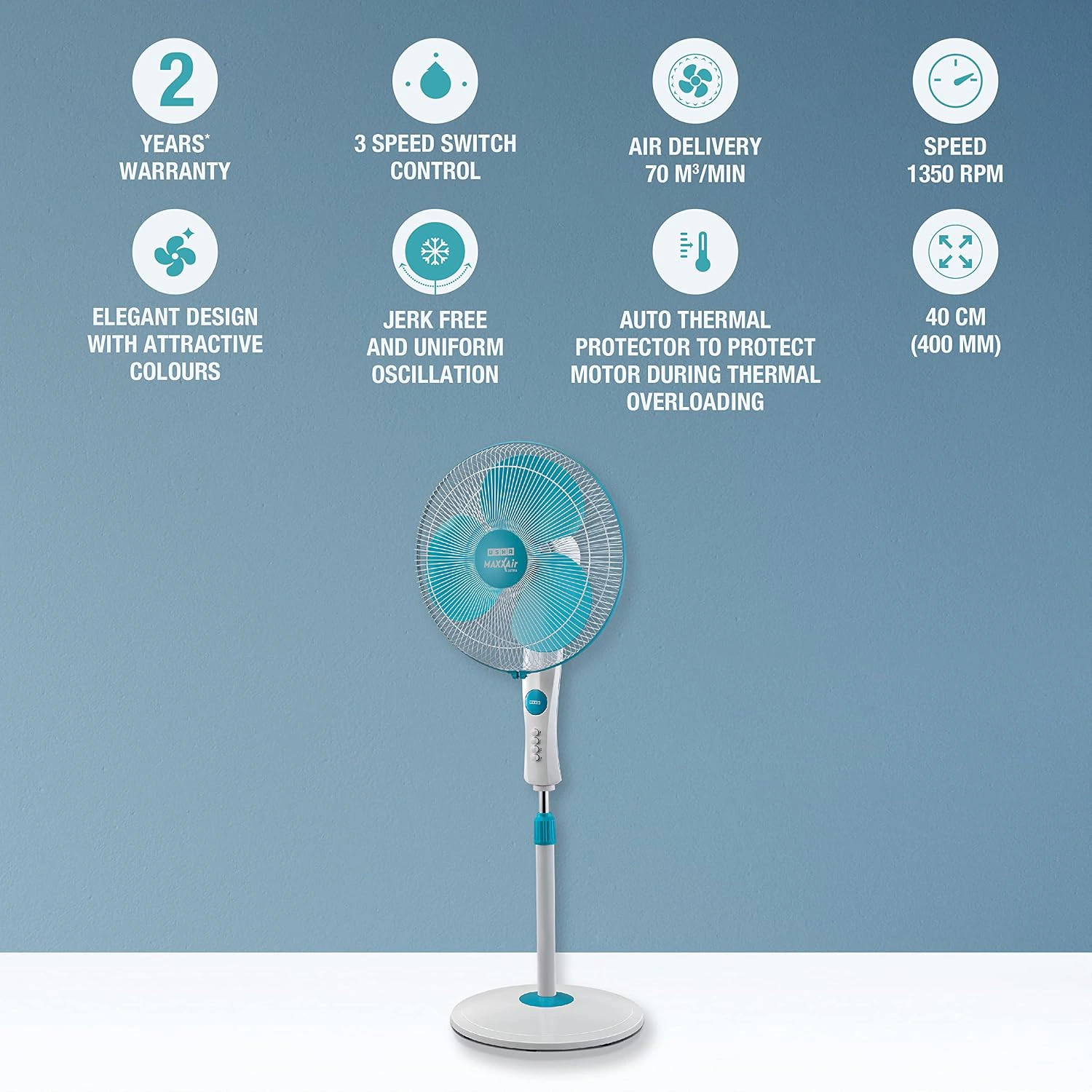 USHA Maxx Air Ultra Pedestal Fan | 400MM Sweep Size | 1350 RPM | view 5