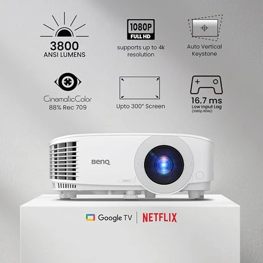 BenQ TH575i 4K Compatible Smart FHD 1080p Home DLP Projector, Google TV with Licensed Netflix, 3800 ANSI Lumens Brightness, Upto 300" Screen Size, 1.07 Billion Colors, 16.7ms Low Input Lag 10W Speaker view 2
