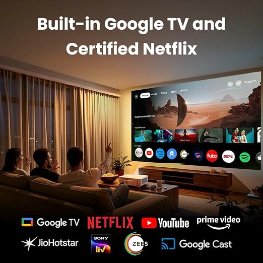 BenQ TH575i 4K Compatible Smart FHD 1080p Home DLP Projector, Google TV with Licensed Netflix, 3800 ANSI Lumens Brightness, Upto 300" Screen Size, 1.07 Billion Colors, 16.7ms Low Input Lag 10W Speaker view 3