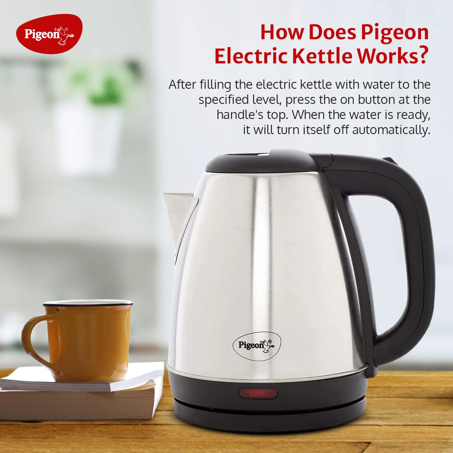 Pigeon Amaze Plus Electric Kettle 1.5 L, 1300 Watt, Stainless Steel Body with Auto Shut-off view 5
