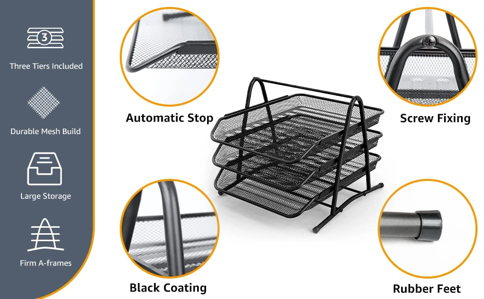 3 Tier Document, File, Paper, Letter, Office, Desktop Tray Organizer 3 Desk File Tray view 4