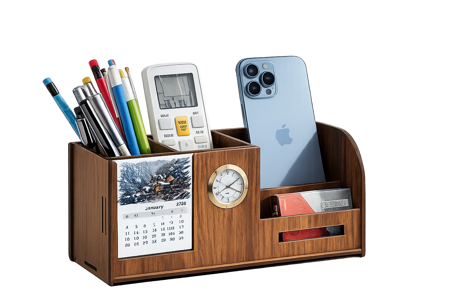 Deskart Premium Pen Holder Stand with Clock, Two Years Calendar