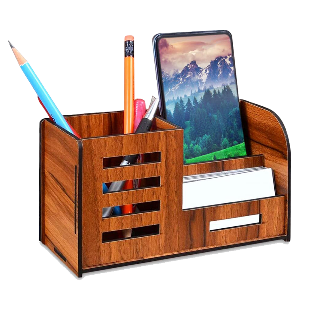 Wooden Pen Stand with Mobile & Visiting Card Holder |