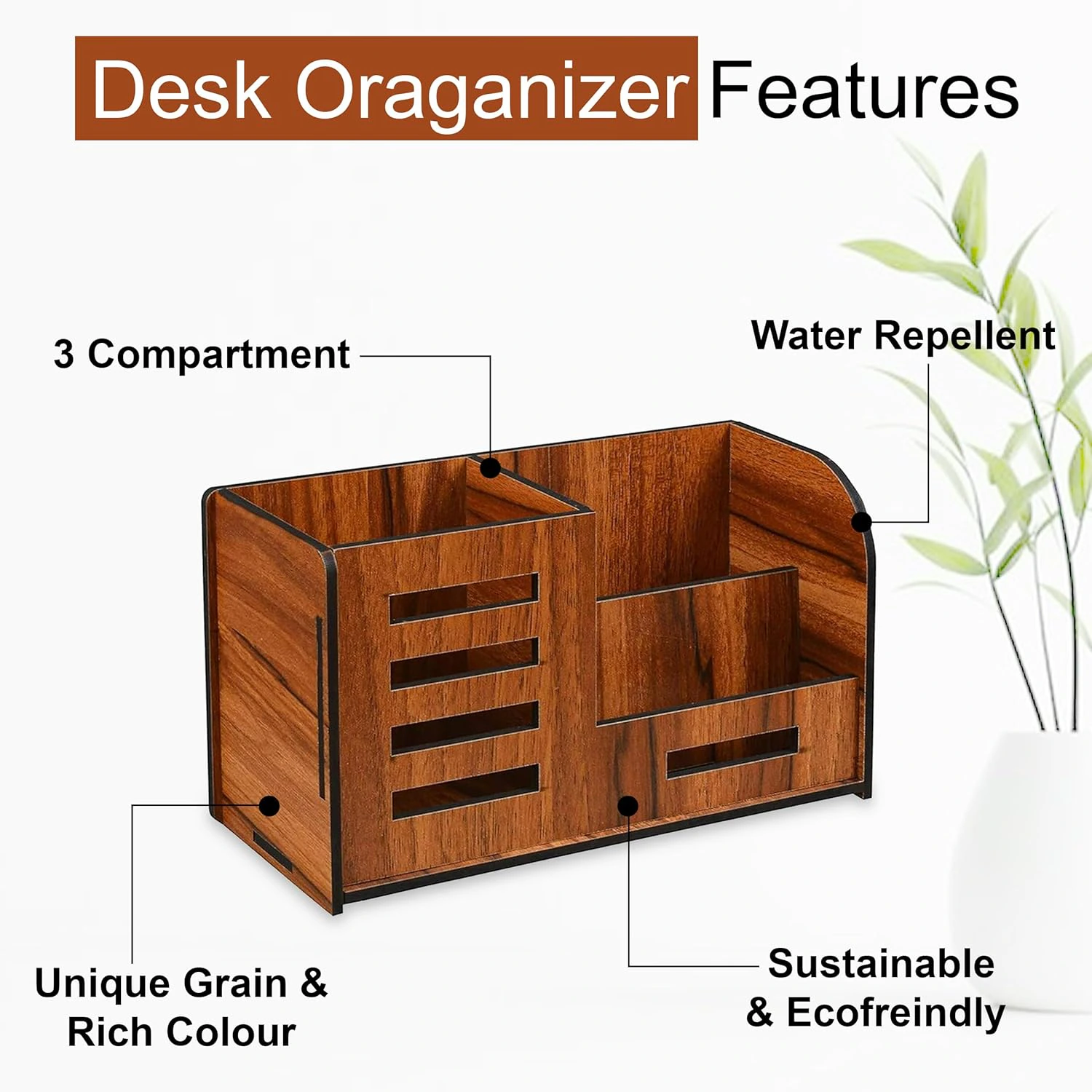 Wooden Pen Stand with Mobile & Visiting Card Holder |  view 4