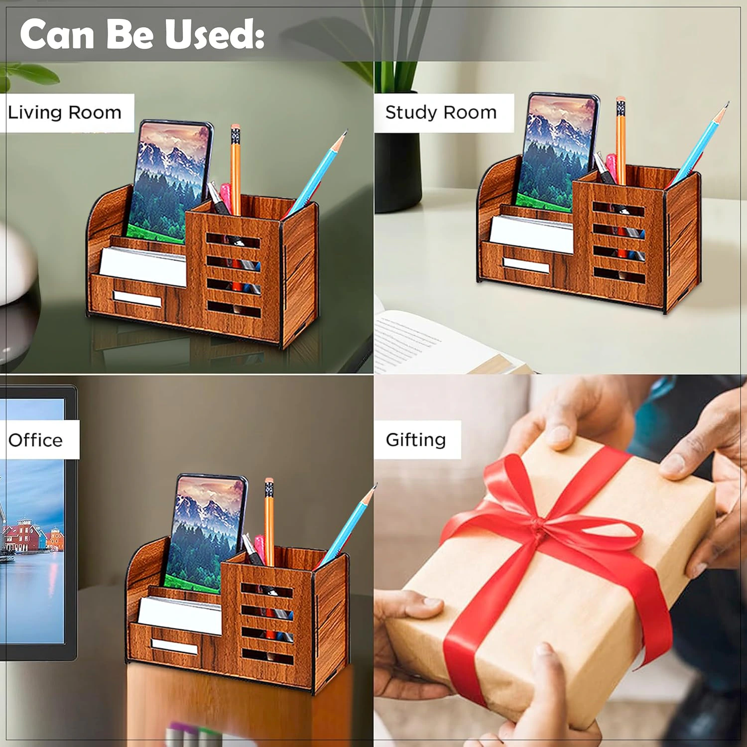 Wooden Pen Stand with Mobile & Visiting Card Holder |  view 5