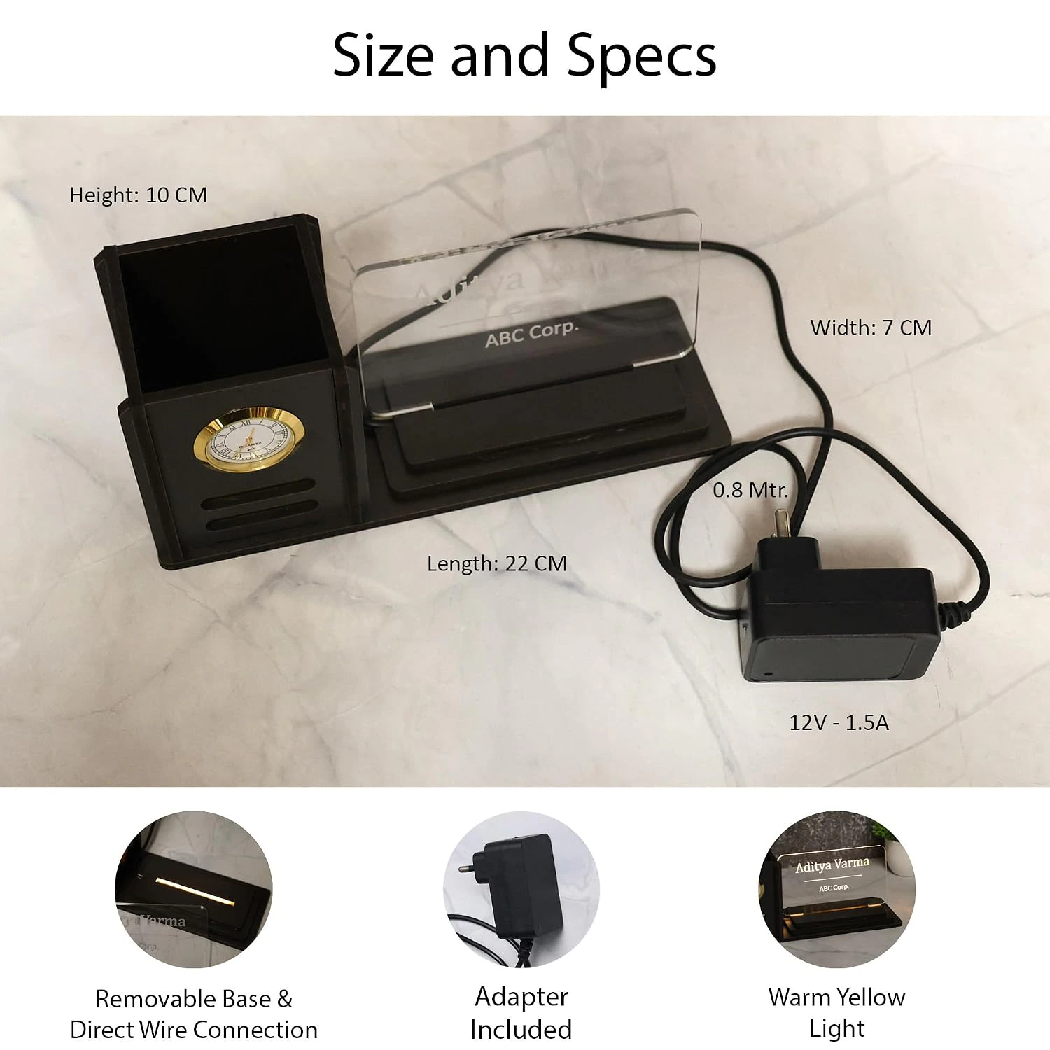 Deskart Customized LED Name Plate Pen Stand with Clock for Office Desk | view 3