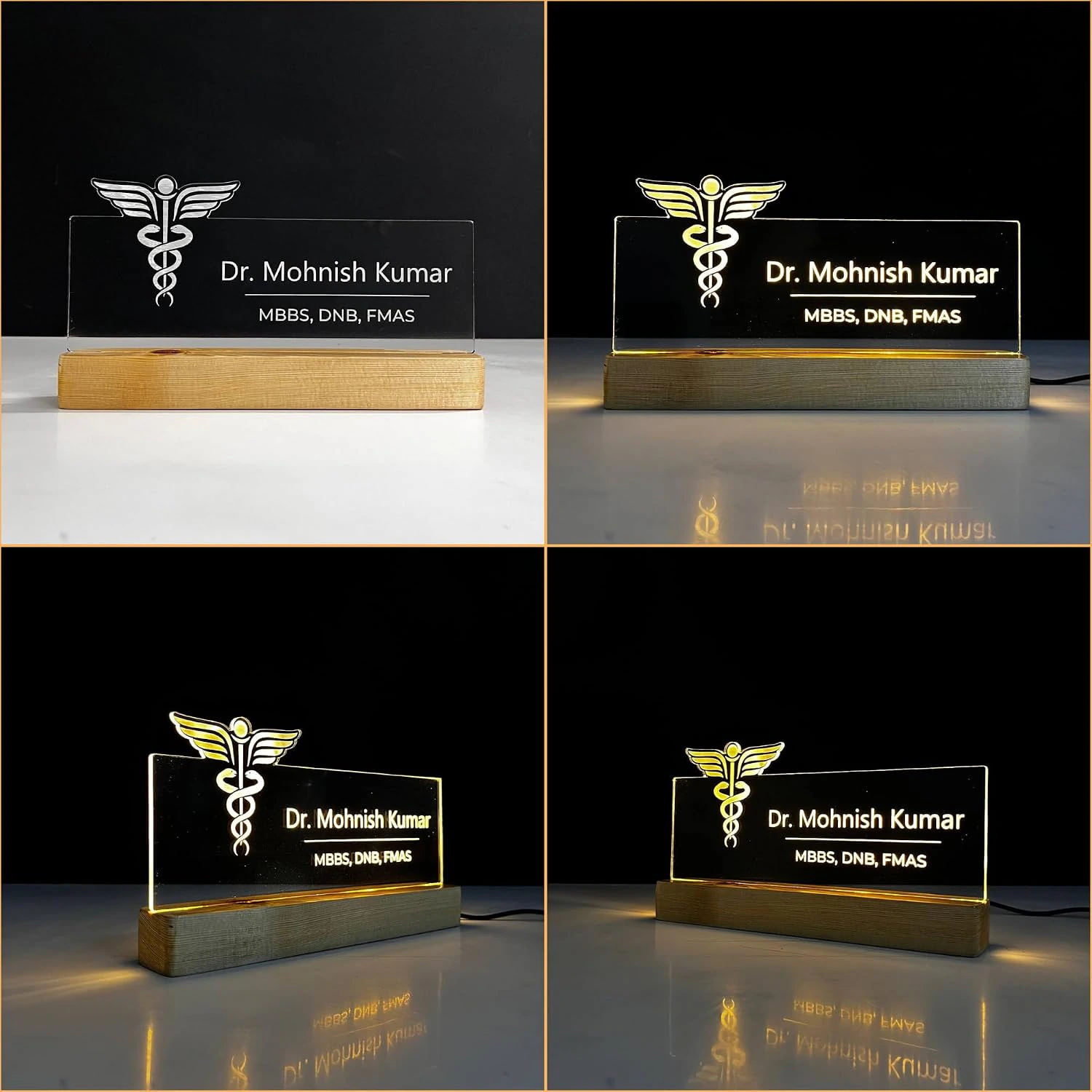 Wood, Acrylic Customized LED Name Plate for Office Desk Table Name Signage Birthday Gift For Doctor Medical view 5