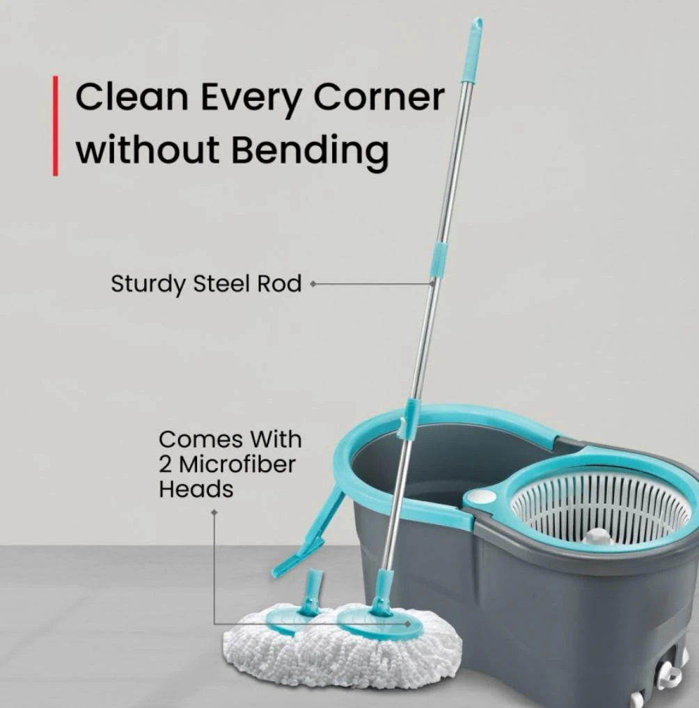 AVZEEGO Spin Mop with Wheels and Deluxe Wringer System view 2