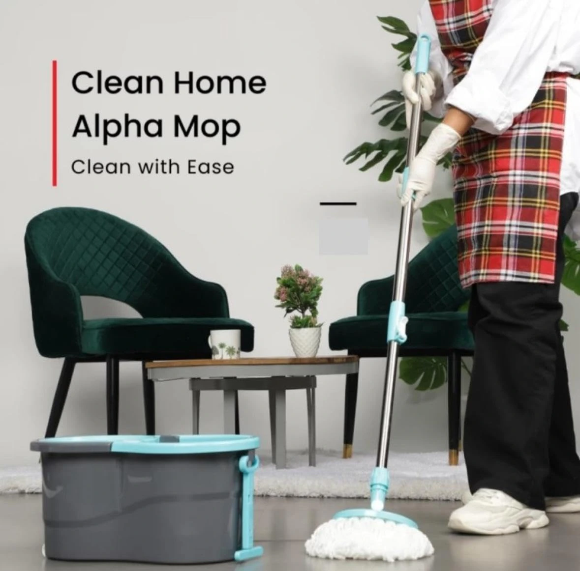 AVZEEGO Spin Mop with Wheels and Deluxe Wringer System view 3