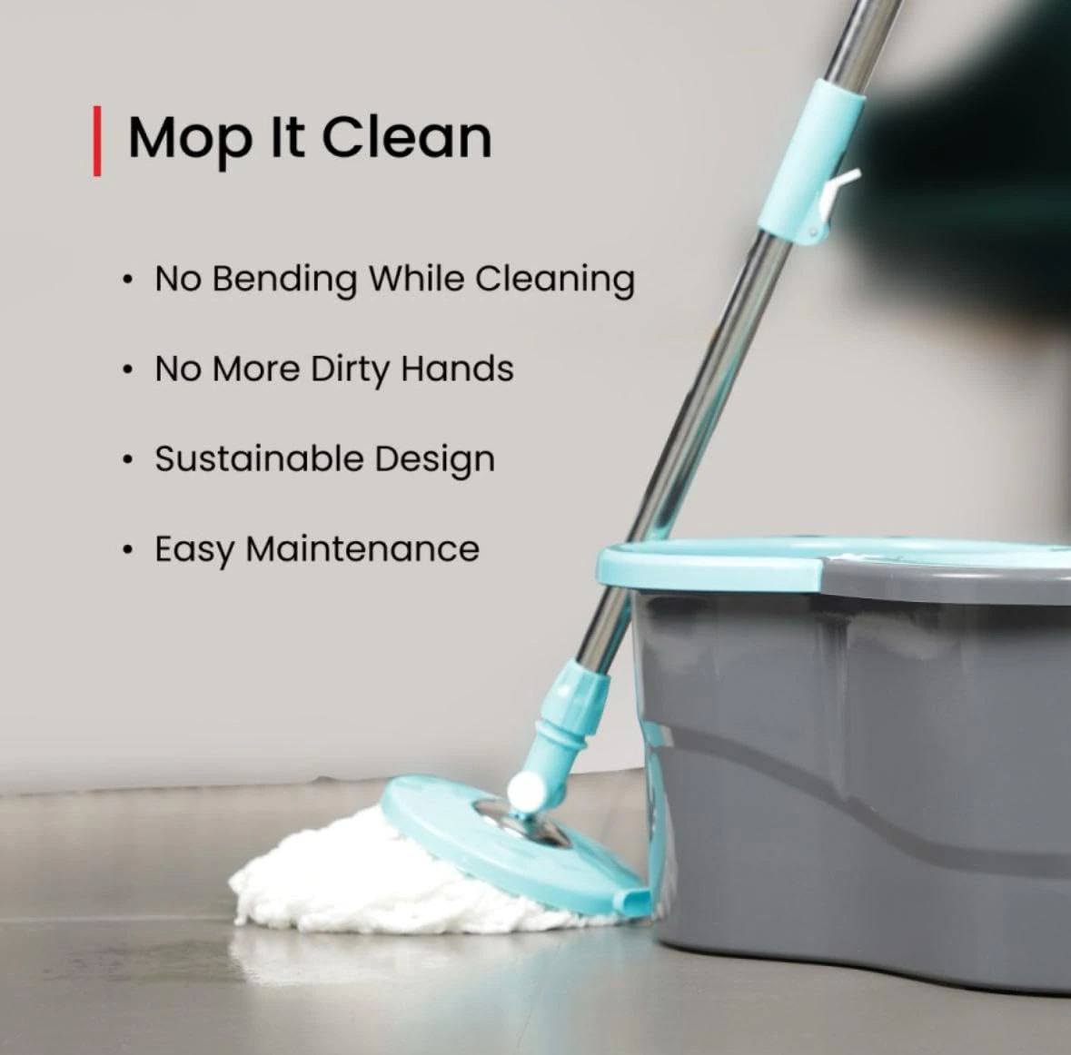AVZEEGO Spin Mop with Wheels and Deluxe Wringer System view 5