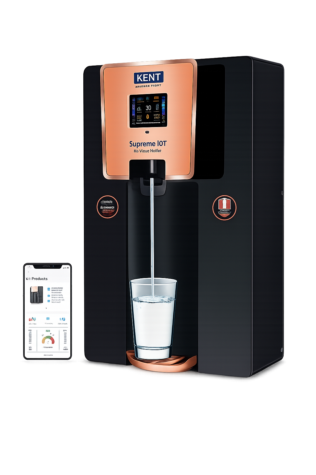 KENT Supreme IoT RO Water Purifier|RO+UF+UV+Alk+Cu+TDS Control+UV In-Tank |