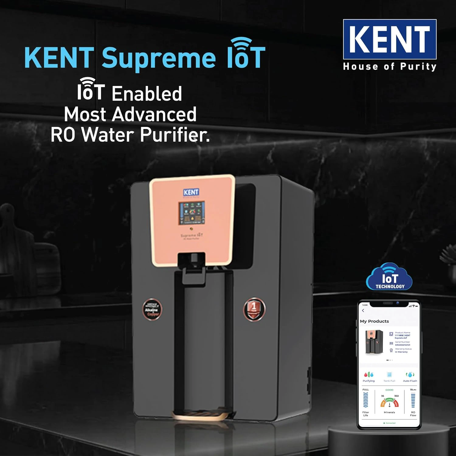 KENT Supreme IoT RO Water Purifier|RO+UF+UV+Alk+Cu+TDS Control+UV In-Tank | view 2
