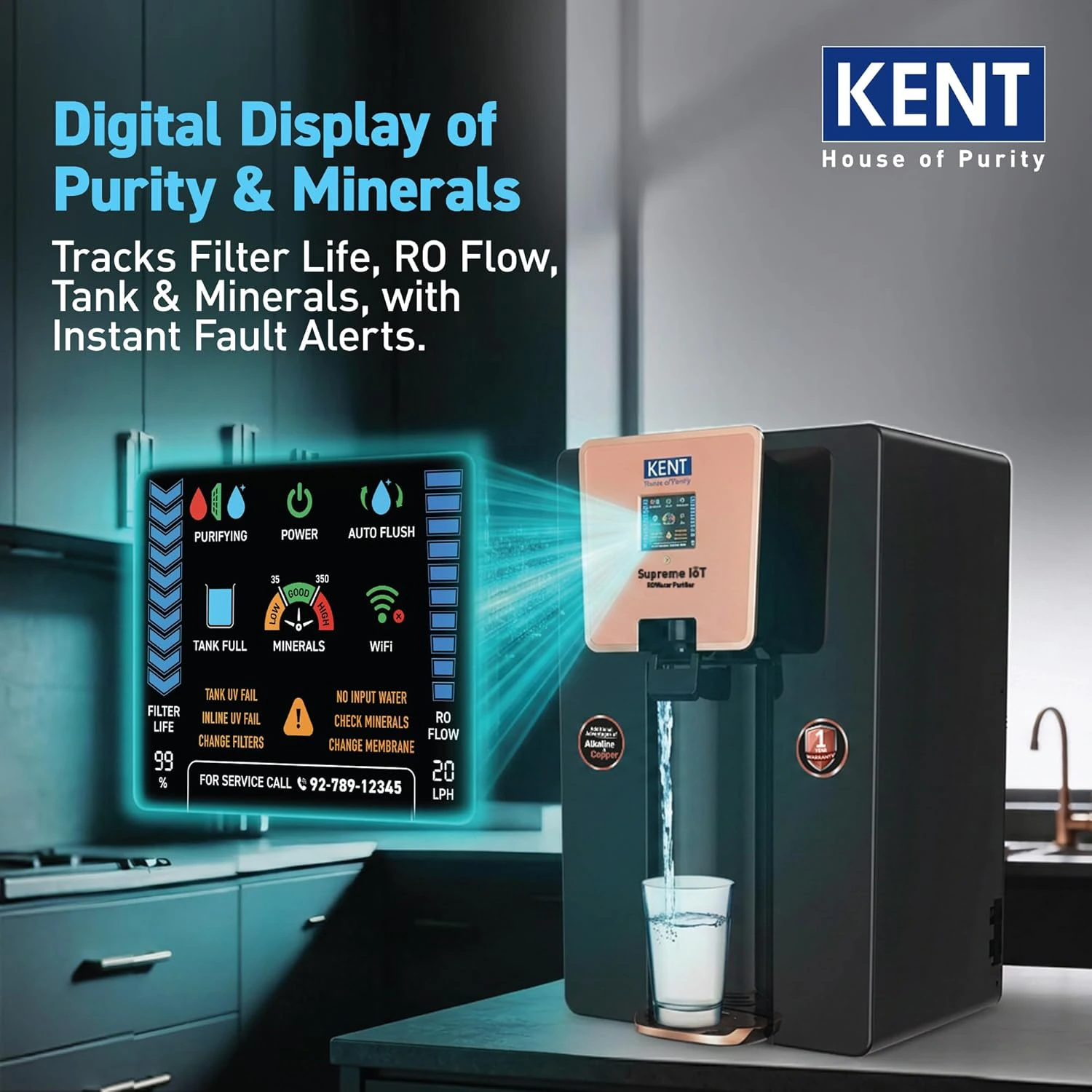 KENT Supreme IoT RO Water Purifier|RO+UF+UV+Alk+Cu+TDS Control+UV In-Tank | view 4