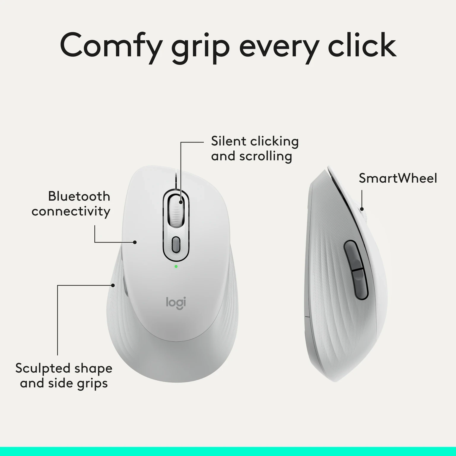 Logitech Signature M840L Ergonomic Optical Mouse (Bluetooth, 2.4GHz Wireless, Off White) view 2
