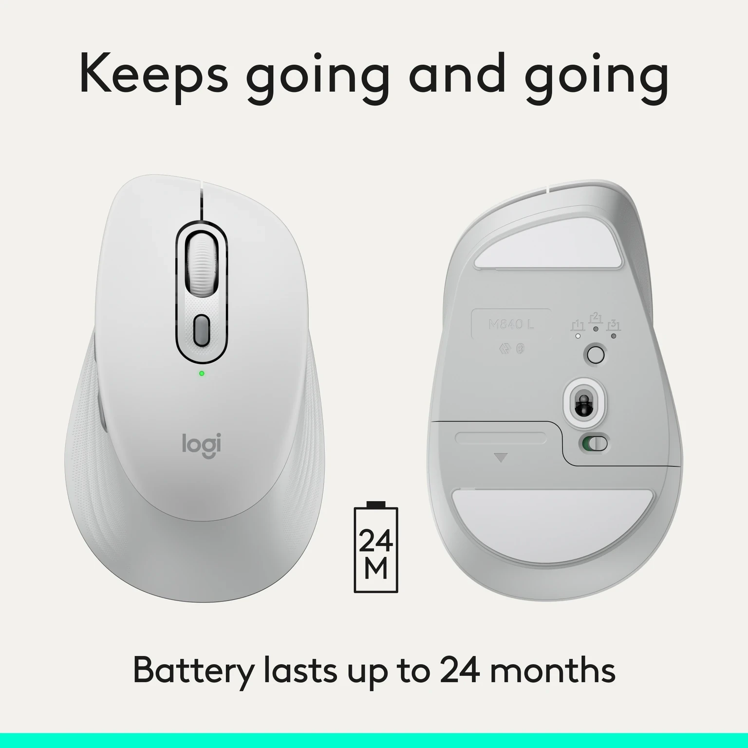 Logitech Signature M840L Ergonomic Optical Mouse (Bluetooth, 2.4GHz Wireless, Off White) view 3