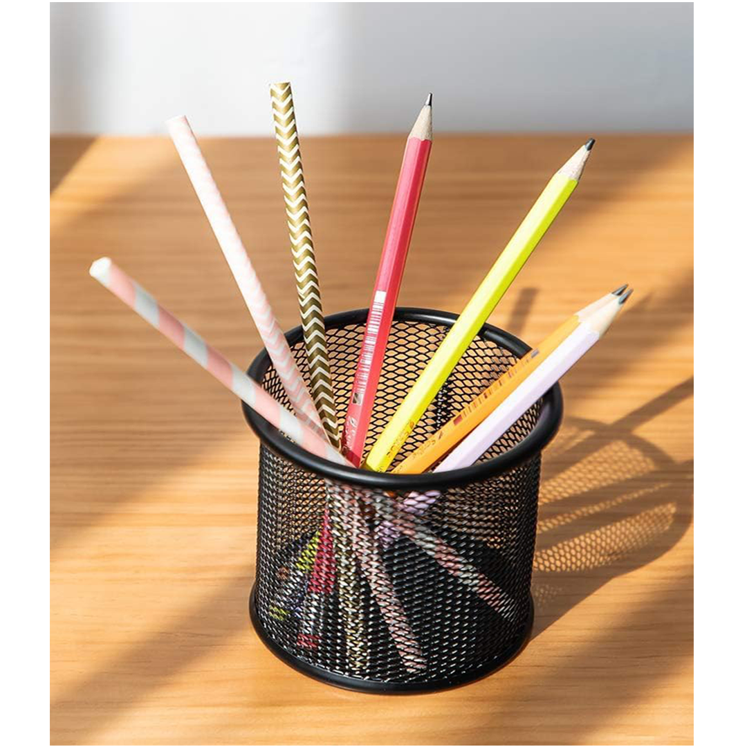 Black Round Mesh Pen Stand, Pencil Holder, Pen Organizer for Desk, view 2