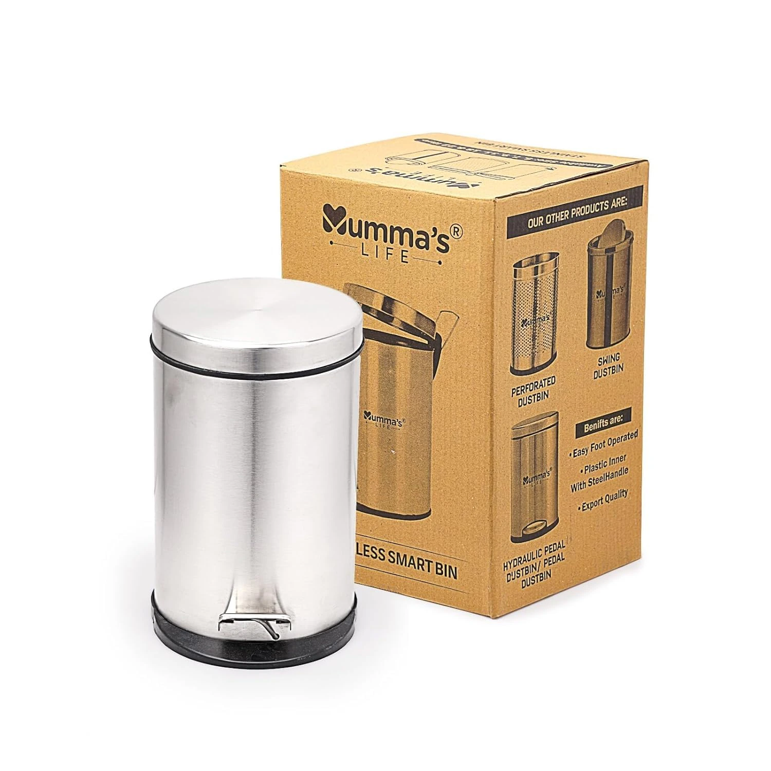  5L Dustbin for Bathroom with Lid – Stainless Steel Silver Pedal Bin with Plastic Inner Bucket & Lid  view 3
