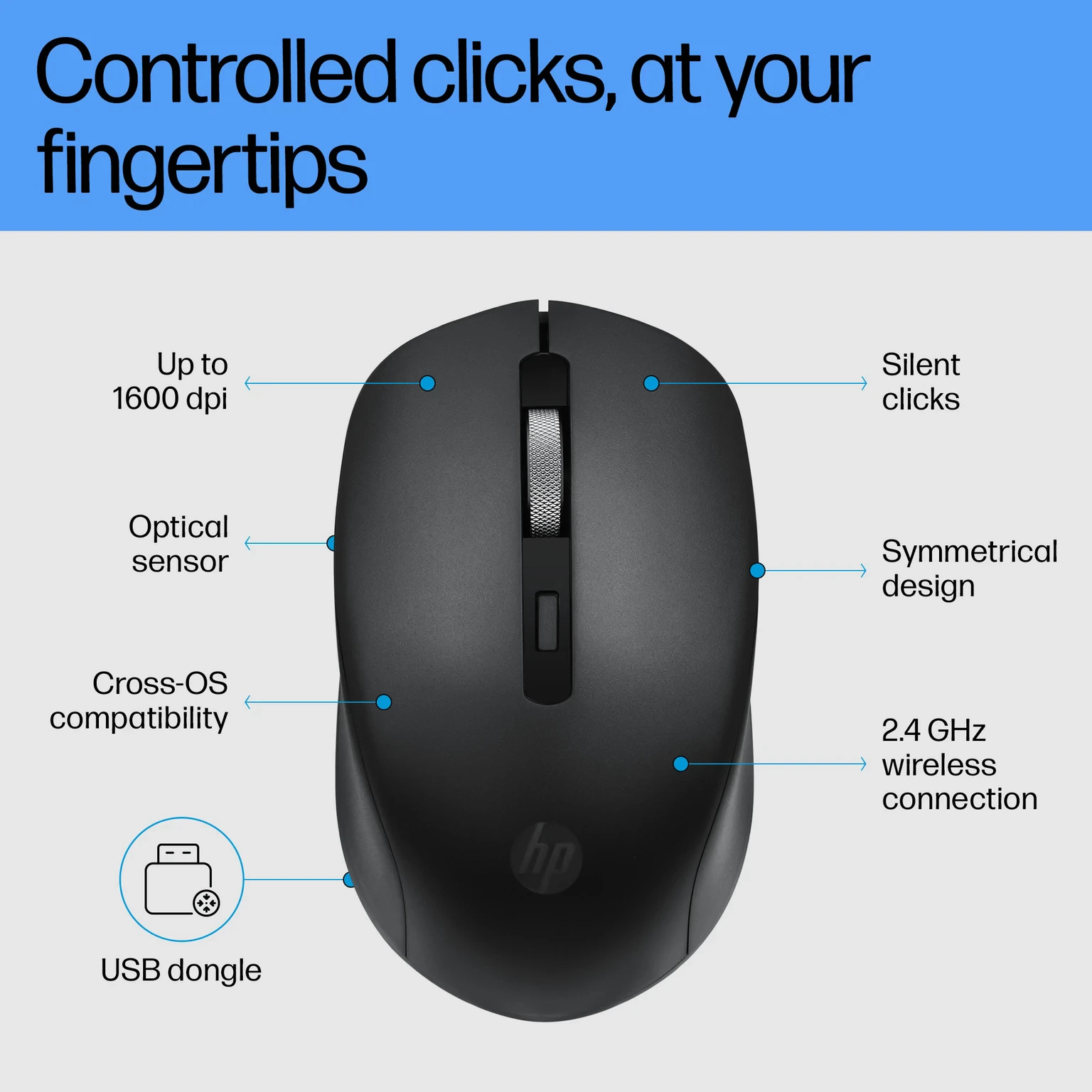 HP S1000 Ambidextrous Optical Mouse Silent / Lightweight, upto 1600 DPI With Bluetooth view 6
