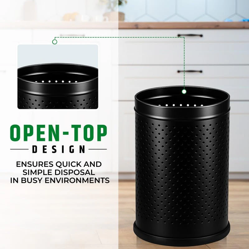 Stainless Steel Dustbin | Perforated Dustbin | 6L Dustbin | Black Trash Can | Anti-Skid Base | Office | Kitchen view 2